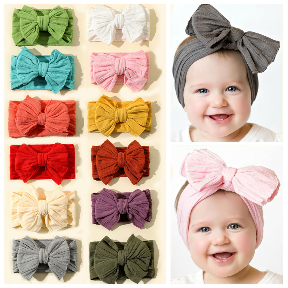 Baby Hair Band Children's Jacquard Super Stretch Headband Baby Nylon Fabric Bow Hair Accessories Set