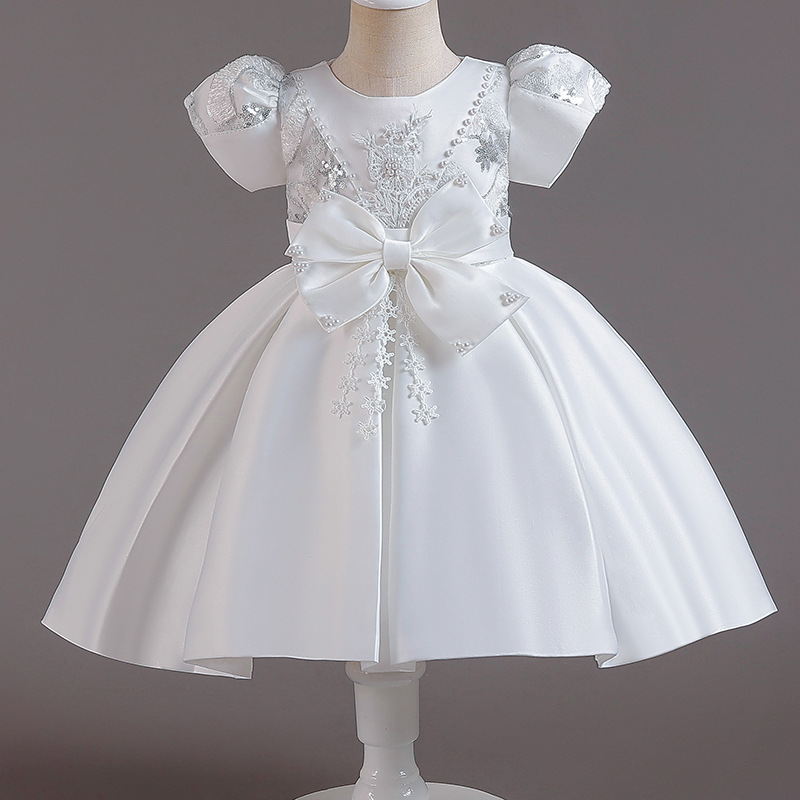 Picture of Cross-border new children's dress Princess dress satin beaded bow dress flower girl birthday party costume