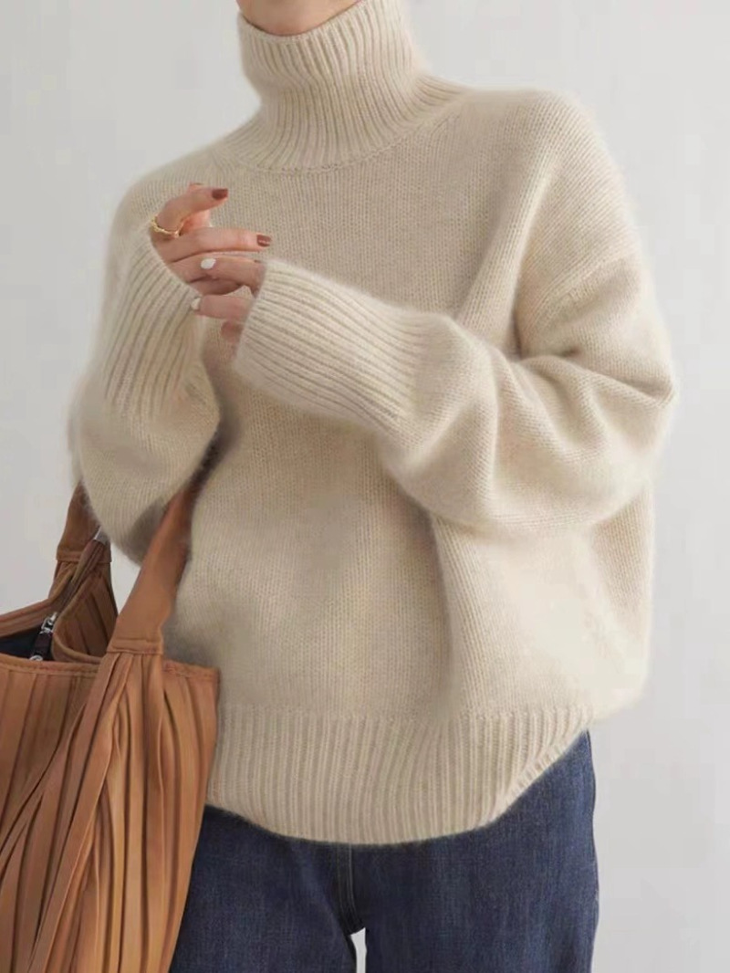 Amazon Cross-Border Autumn and Winter Thickened High-Neck Women's Loose Knitted Pullover Sweater Lazy Style Bottoming Shirt for Women to Wear Outside