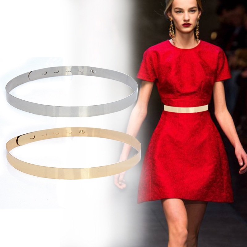 Hot listing-Europe and the United States runway popular all-metal built-in buckle ladies waist fashion gold wide belt wholesale