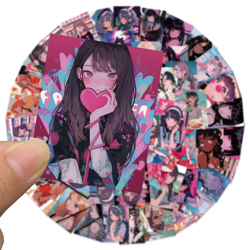 Picture of 52 original illustration girl ins hand account stickers personalized diy scooter luggage notebook water cup stickers