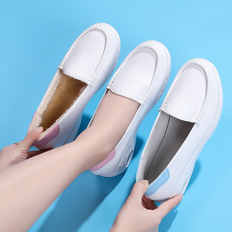 Picture of in stock nurse shoes autumn and winter leather air cushion soft bottom breathable flat anti-slip fleece-lined work shoes cross-border a generation of hair