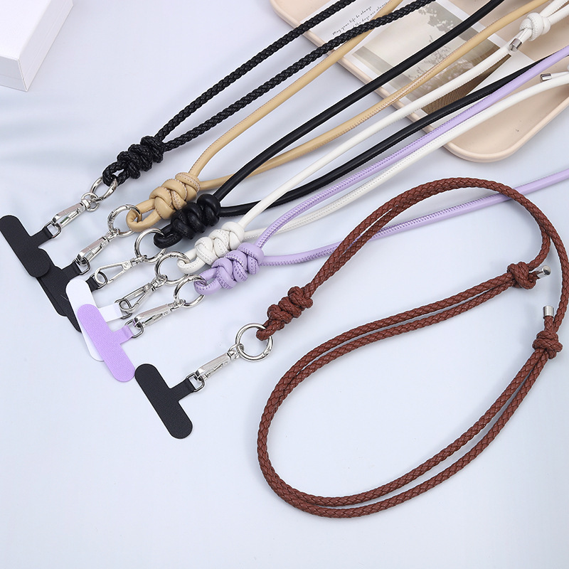 Simple European and American Elegant PU Leather Crossbody Phone Case Bag Keychain Back Clip Candy Color Anti-loss Lanyard All-match