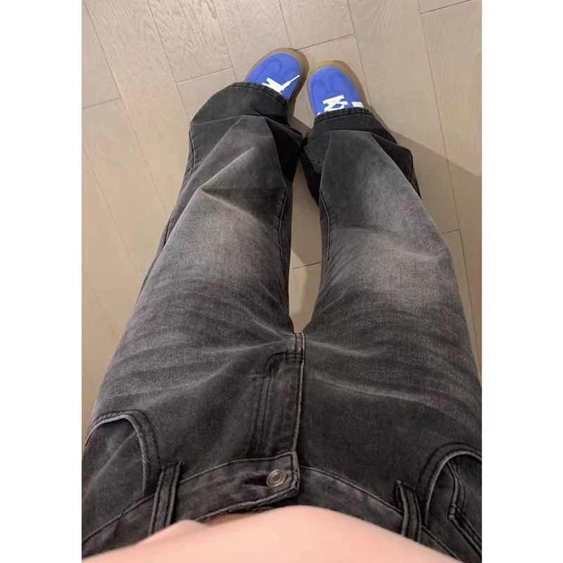 Picture of plus size American Style Retro Black Jeans Women's Autumn and Winter chubby girl Loose Slimming High Waist Straight Leg Wide Leg Trousers