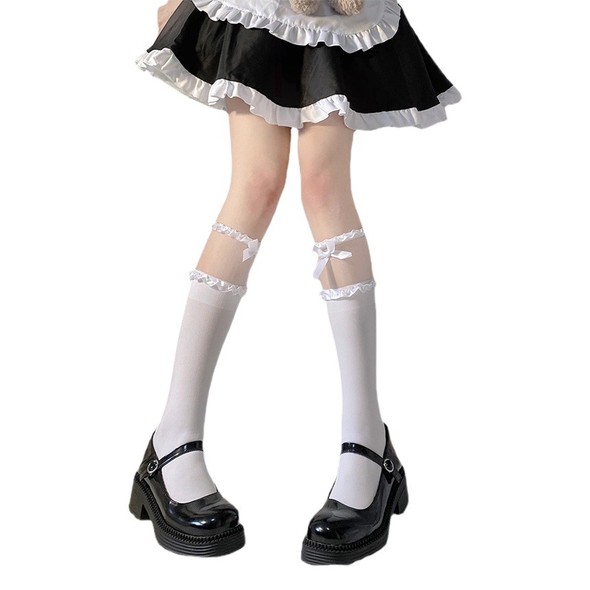 Mid-length Stockings Bow Summer Thin White jk Japanese Style Cute College Style Cuff Stockings Women's Lace Stockings ins Stockings