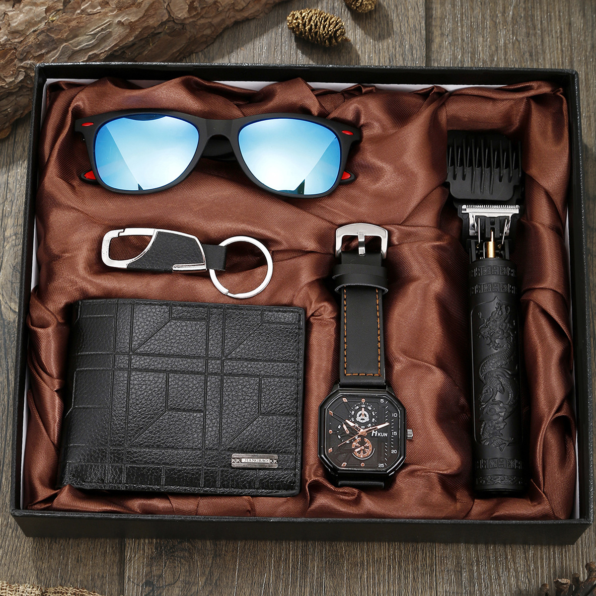 2025 cross-border explosions fashion double-layer square shell orange string belt razor business 5 gift box suit