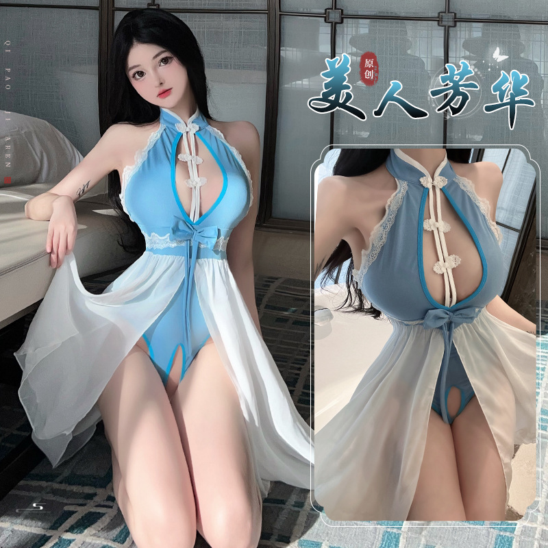 Sexy sexy lingerie cheongsam temptation female pure desire ancient style jumpsuit uniform temptation suit generation hair 2769