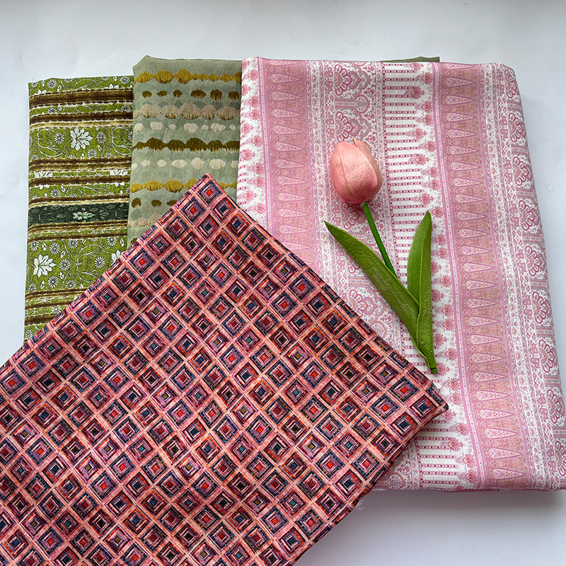 New Chinese Digital Printed Fabric Brocade Cotton Fabric Striped Dot Plaid Cheongsam dress Top Hanfu Fabric