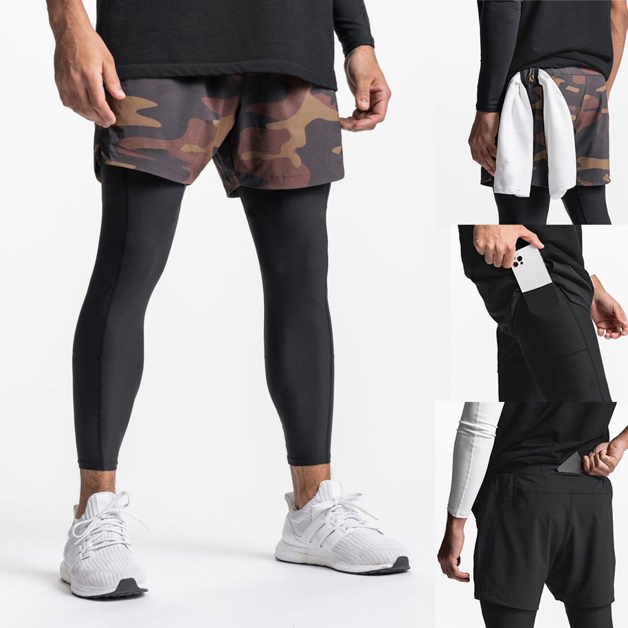 Men's Casual Pants Summer Sports Fitness Elastic Basketball Weightlifting Bodybuilding Breathable Running Training Nine-Point Pants