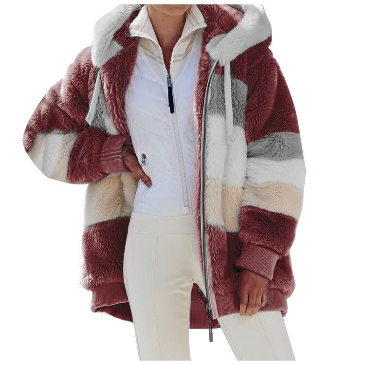 Picture of Original women's Coat cross-border durable color matching plush hooded loose coat Nordic autumn and winter women