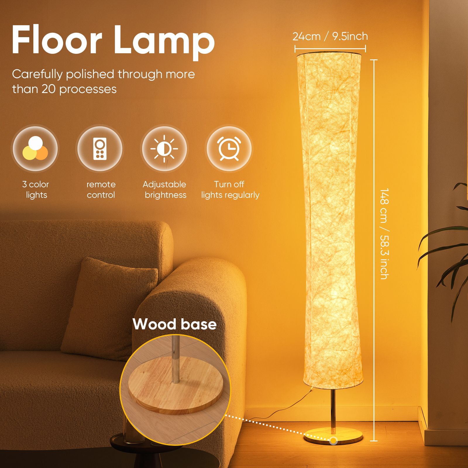 Picture of Cross-Border Amazon Fabric Floor Lamp Ledrgb Seven-Color Remote Control Atmosphere Light for Living Room and Bedroom with Adjustable Brightness