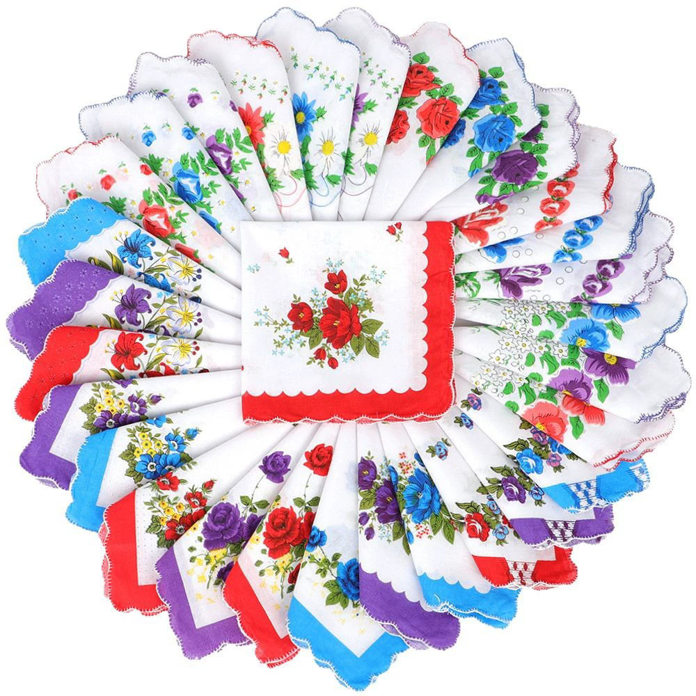Picture of Tooth Edge Floral Women's Handkerchief Pure Cotton Women's Sweat Towel for the Elderly Pure Cotton Old-Fashioned Nostalgic Handkerchief Randomly Mixed with No Weight