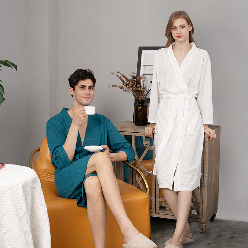 Picture of Cross-border Waffle Bathrobe Sauna Clothes Women's Thin Nightgown Long Couple's Home Clothes Hotel Bathrobe Men's Hair