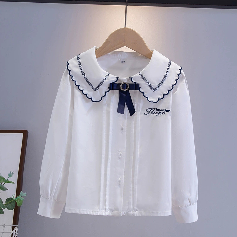 Picture of Children's Shirt White Long Sleeve Spring and Autumn Class Clothing Performance Clothing Lace Girl Student Clothing 2024 New Style Girl's Spring and Autumn