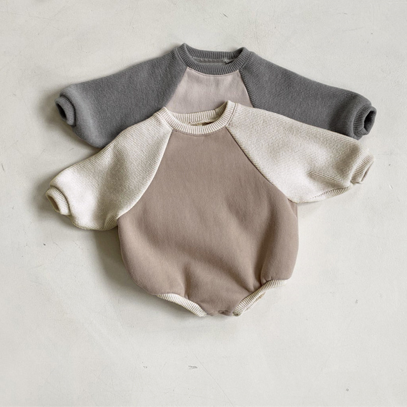 Winter Children's Clothing Baby Jumpsuit Ins Korean Version for Boys and Girls Thickened Raglan Sleeve Fleece Warm Romper