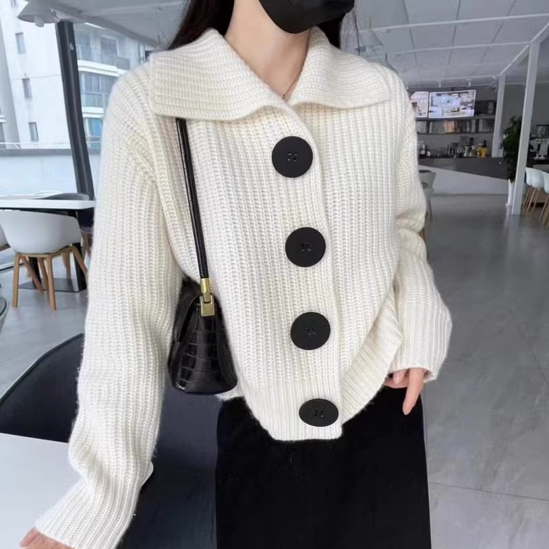 Picture of Knitted cardigan women's spring and autumn clothing 2024 new long sleeve loose Korean style fashionable large buckle lapel short sweater coat