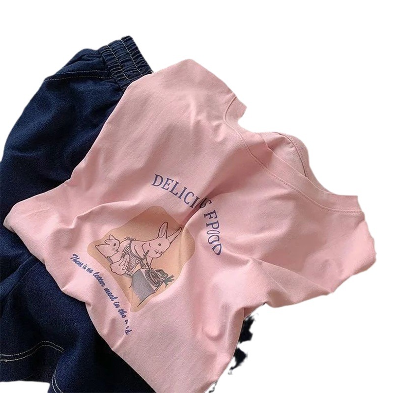 Modal White Apron Rabbit Short-sleeved T-shirt Women's Pure Desire Style Summer 2024 New Round Neck All-match Base Shirt