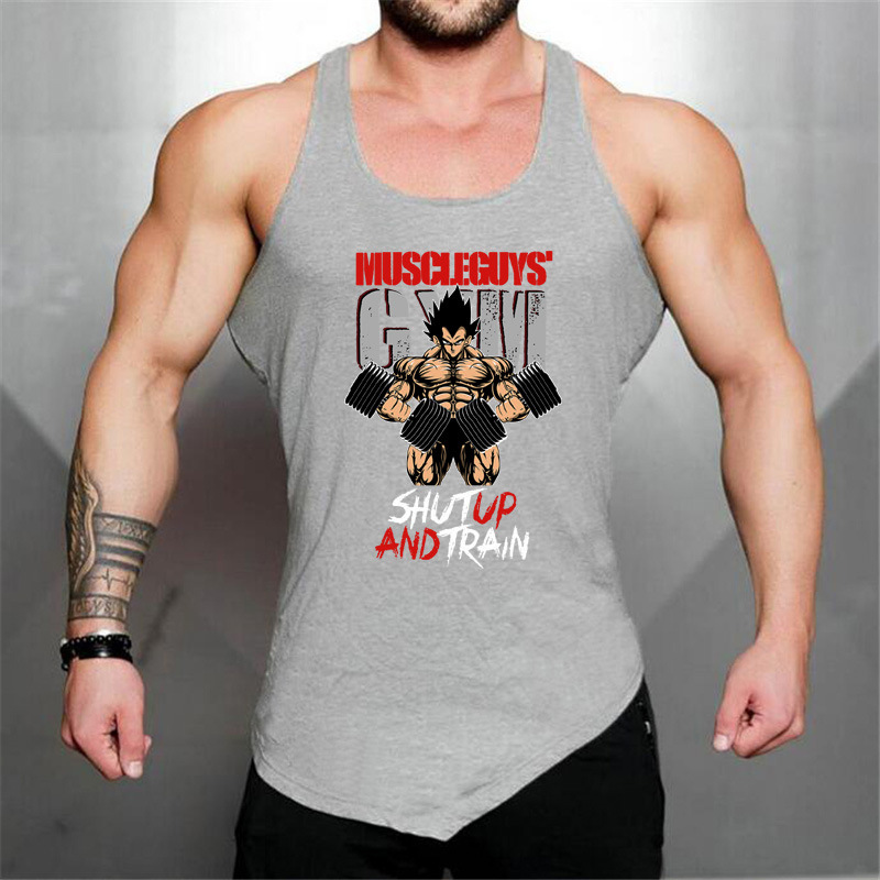 Super Muscle Saiyans Fitness Sports Vest Men's Bodybuilding Pure Cotton Sweat-absorbent Slim-fit I-shaped Vest