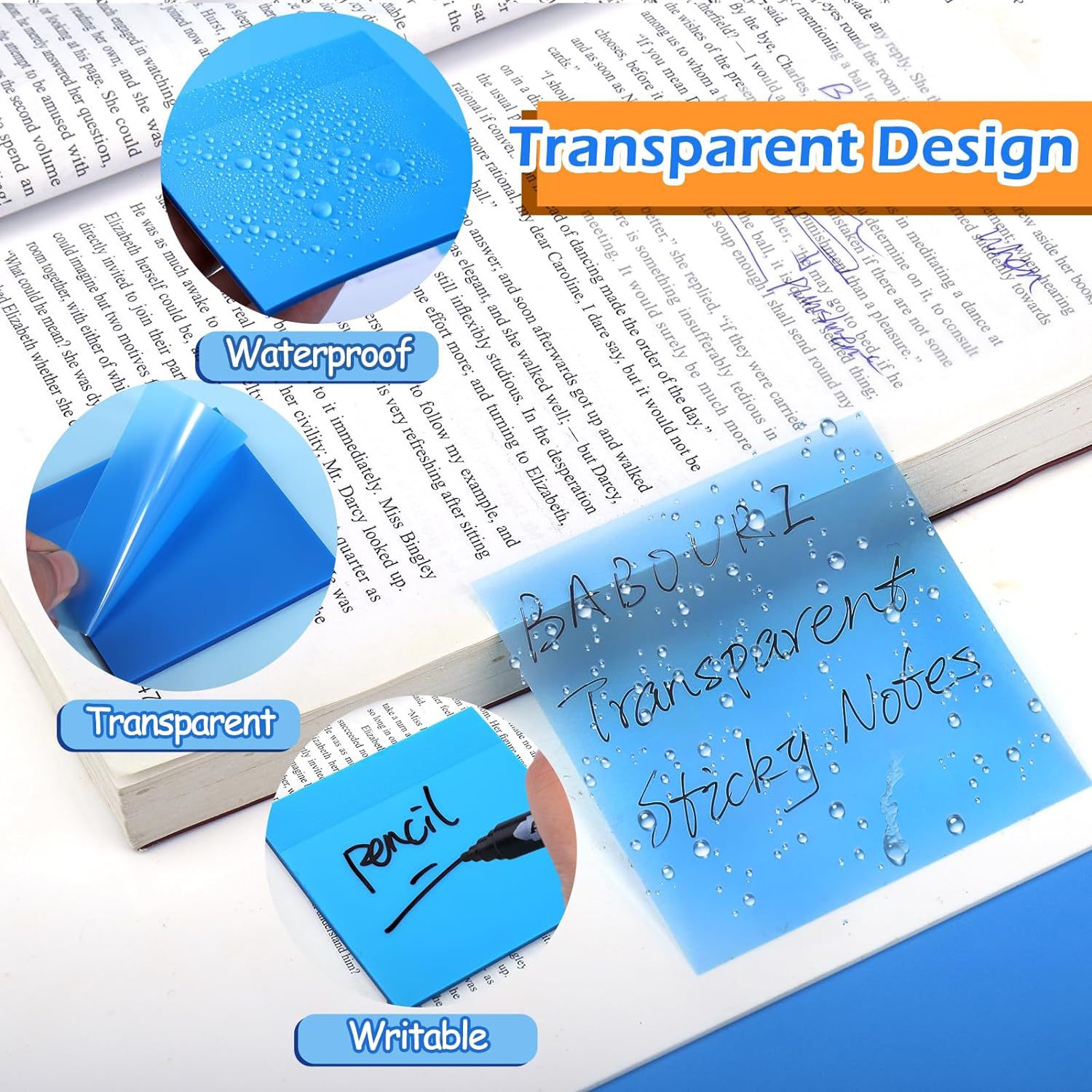 Picture of PET fluorescent notes for students to use key marks to write strong sticky plastic waterproof wrong topic transparent post-it notes