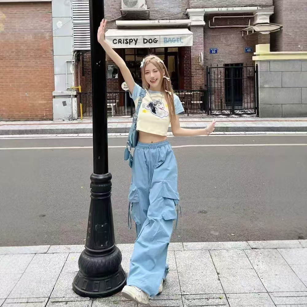 American Retro Japanese Style Overalls Women's Autumn High Waist Wide Leg Design Sense Niche Loose Casual Straight Trendy Pants