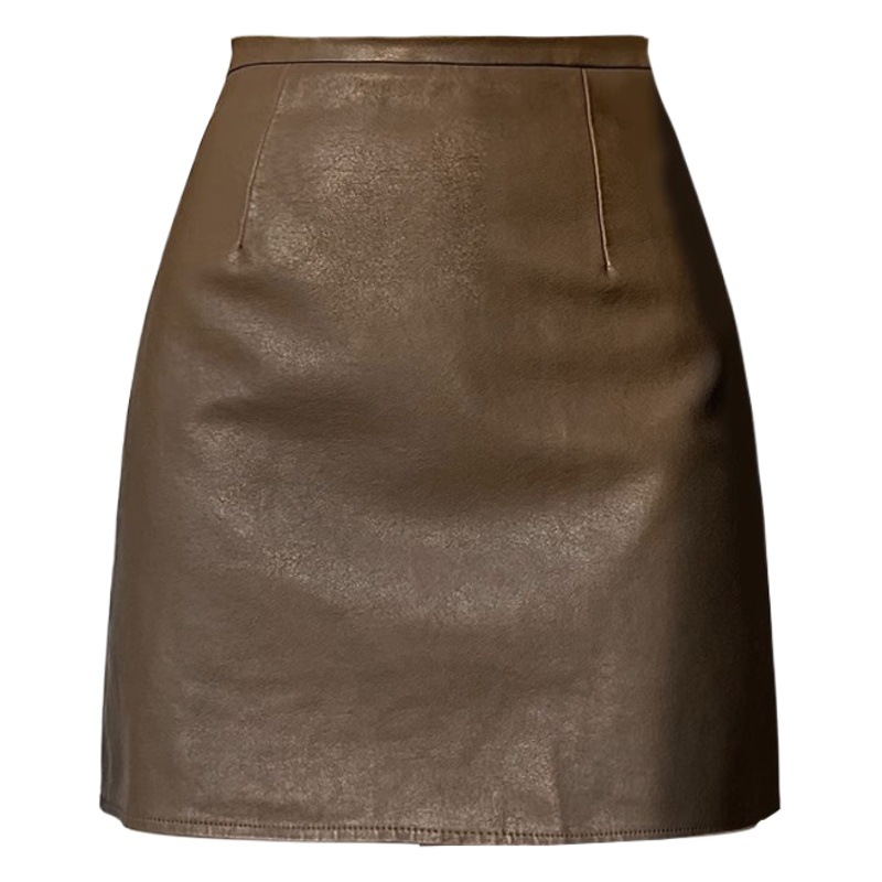 Fall 2023 new high waist skirt women's split leather skirt A- Line hip skirt leather