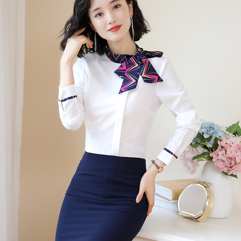 Professional Shirt Women's Long-sleeved 2023 New Autumn Bow Collar Shirt White Fashion Elegant Work Clothes Women's Clothing