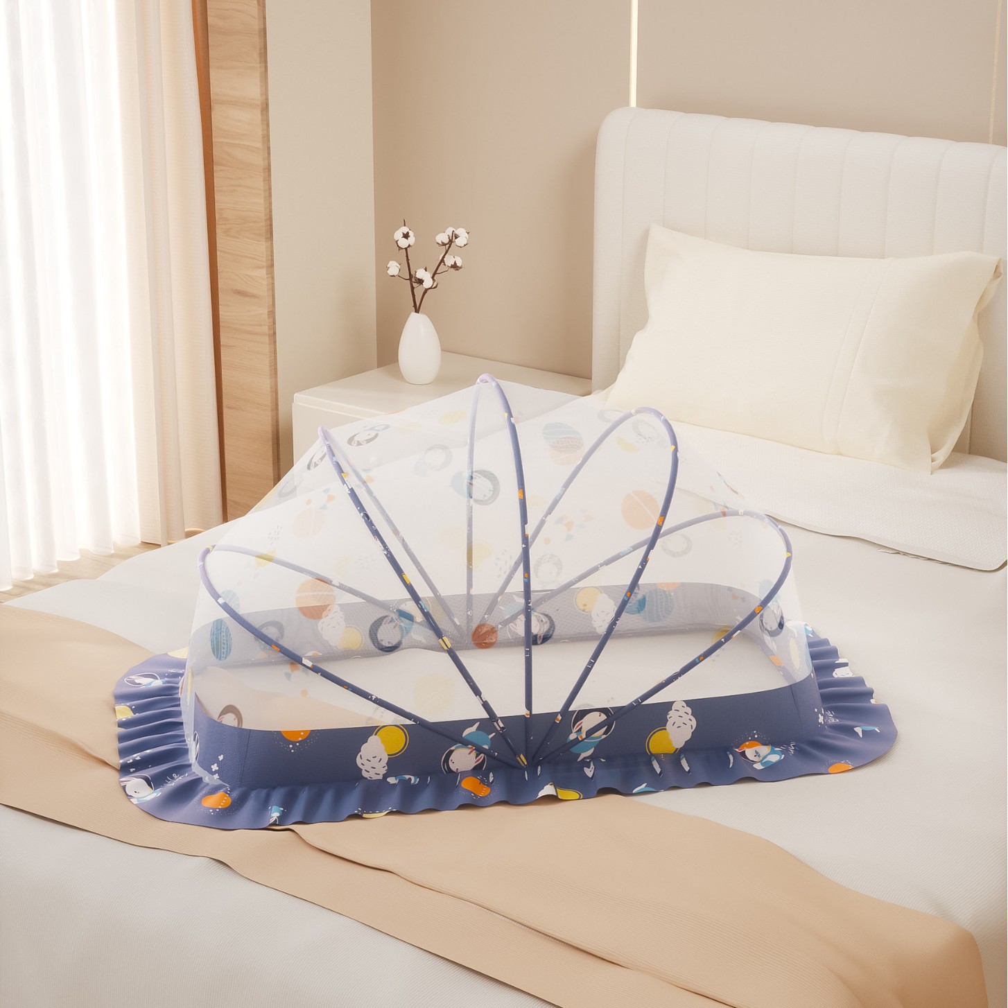 Picture of Baby Mosquito Net, Full-Cover Yurt for Babies, Foldable Universal Crib Mosquito Net for Infants and Toddlers, Light-Blocking