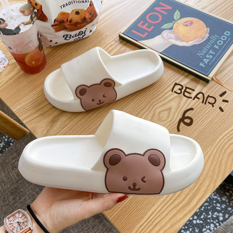 Cross-border side bear slippers for women's summer home bathroom bath non-slip excrement feeling couple slippers women wholesale
