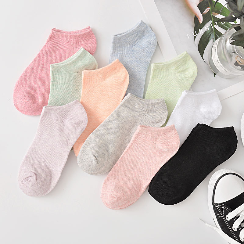 Colored Cotton Women's Boat socks candy color women's cotton socks solid color invisible shallow mouth socks ankle socks women's bare socks stall socks