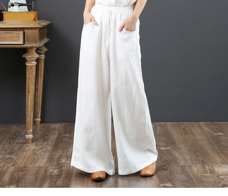 Picture of Korean 2025 Spring and Summer Artistic Cotton and Linen Loose Plus-Size Wide-Leg Pants High-Waisted Floor-Length Straight-Leg Linen Women's Pants