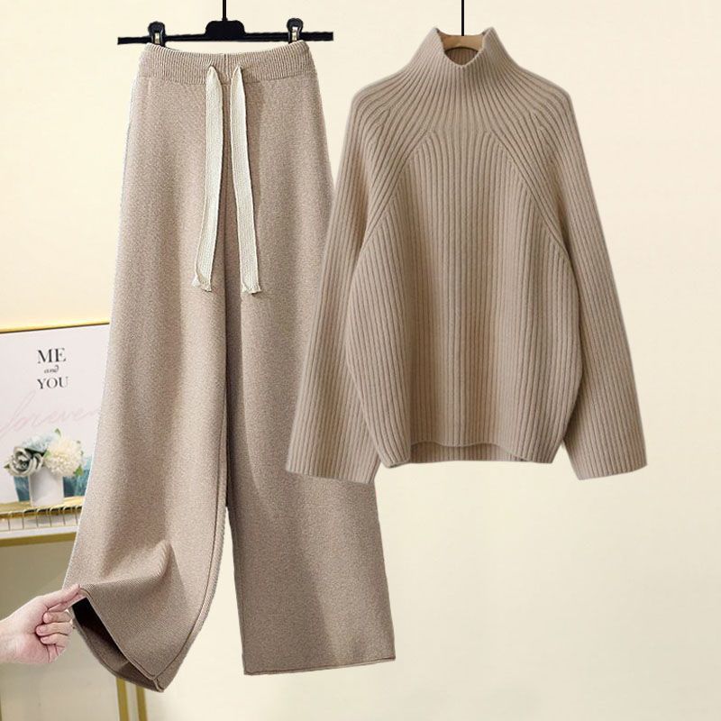plus size Women's Wear Autumn and Winter suit Women's 2024 New Lazy Style Knitted Sweater Women's Slimming Casual Pants Two-Piece Trendy