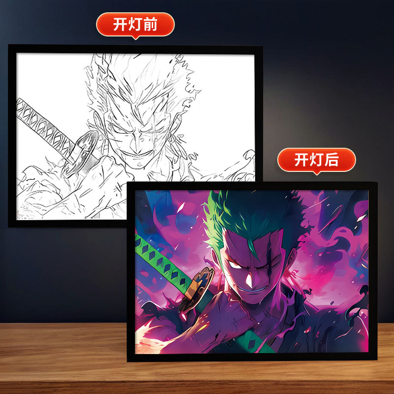 Picture of Carefully Selected One Piece - Luffy Light Painting Zoro Atmosphere Luminous Decorative Painting DIY Animation Creative Desktop Table