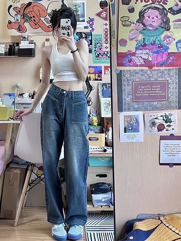 Retro Wide-Leg Jeans for Women 2025 Spring and Autum New Loose High-Waisted Straight Long Pants Ins Versatile and Trendy