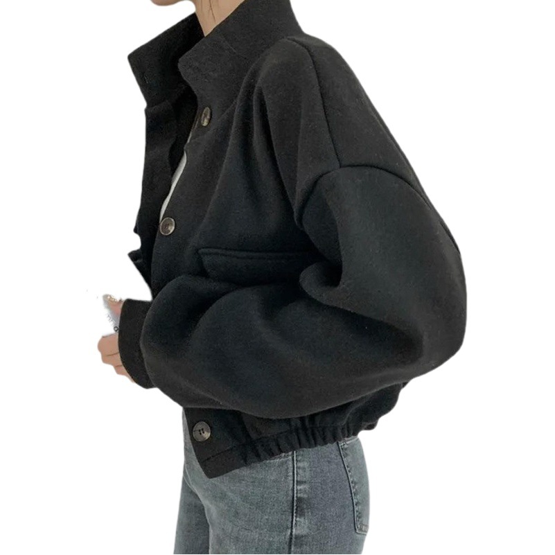 Internet celebrity cool handsome Korean style autumn and winter New stand collar niche short lazy style loose casual woolen woolen coat for women