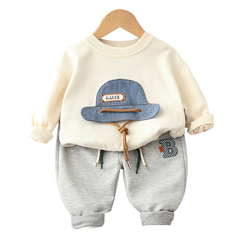 2023 new baby spring and autumn suit foreign style male baby long sleeve crew neck pullover sweater trousers two-piece set