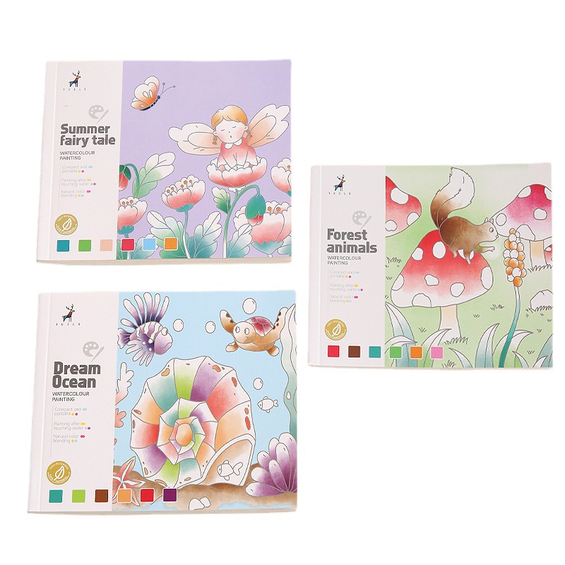 Picture of Creative Watercolor Coloring Book Gouache Graffiti Picture Book Cartoon Note Kidsren's Drawing Book Comes with Pigment Watercolor Drawing Paper