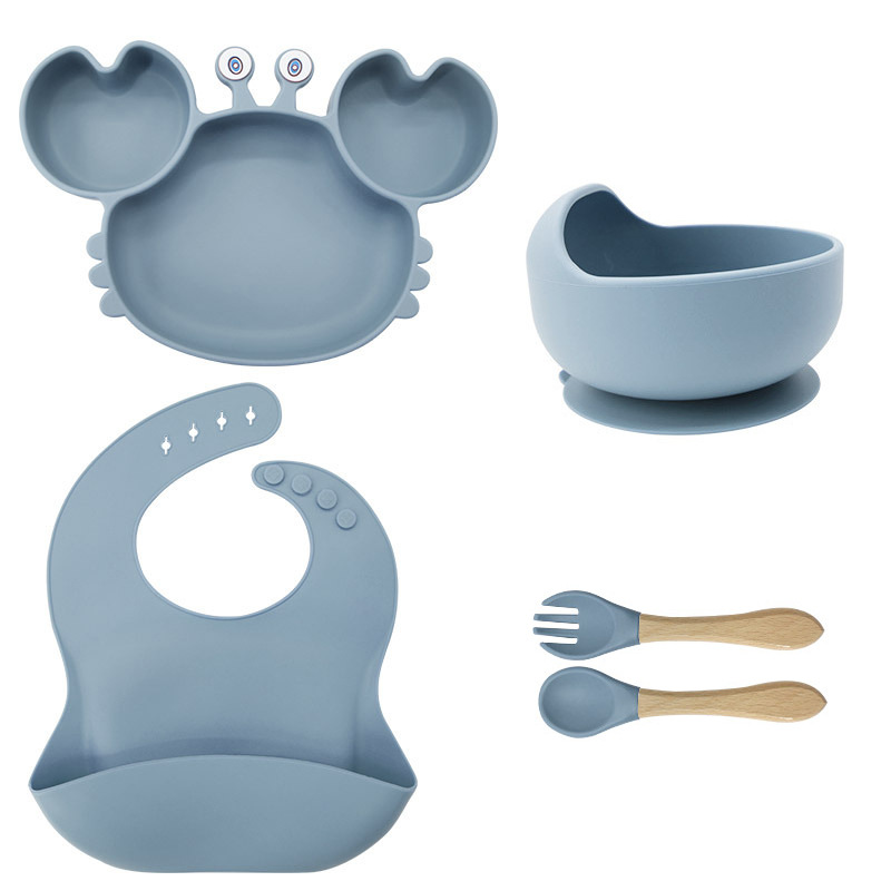 Picture of Baby silicone tableware crab plate suit food supplement bowl bib food grade tableware suit factory direct supply cross-border