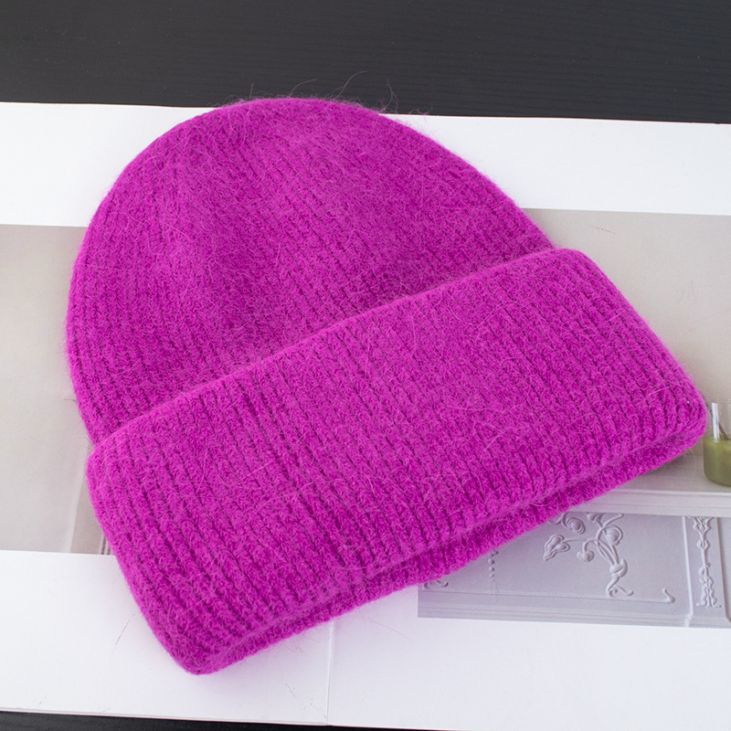 Picture of Korean Winter Knitted Hat with Large Brim for Women, Windproof Pullover Round-Top Adult Rabbit Fur Wool Hat