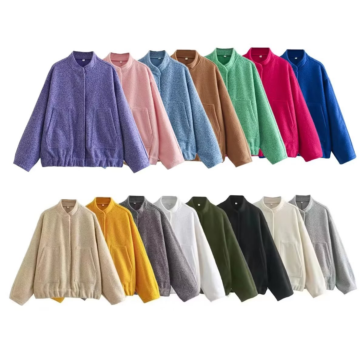 Picture of 2023 Spring and Autumn Stand Collar Baseball Uniform European and American Clothing Street Casual Style Solid Color Loose Soft Wool Jacket