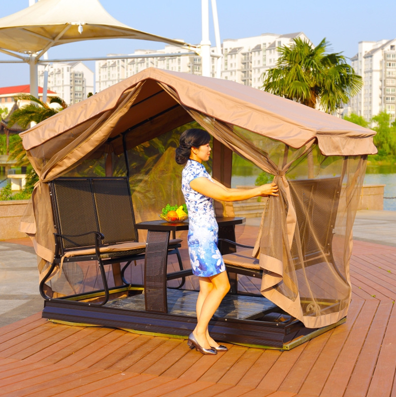 Picture of Outdoor power rocking chair courtyard rocking four-person swing table and chair with canopy outdoor Villa rocking table rocking chair