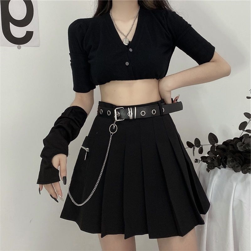 Black Pleated Skirt Summer Women's Skirt 2024 New Short Skirt Sexy Chain High Waist A-Line Skirt Ins Trend