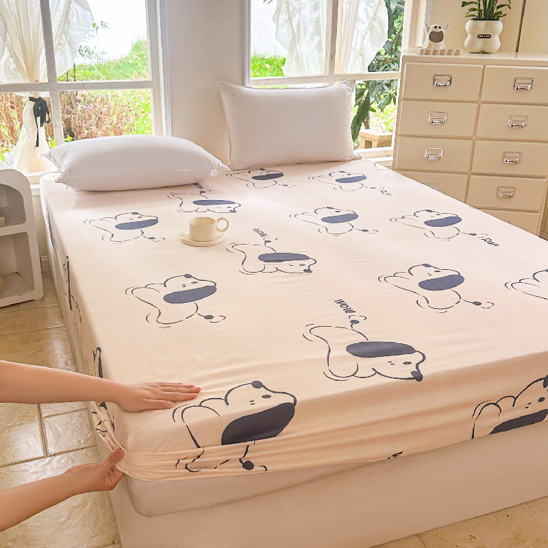 Cartoon Printed Fresh Bed Hat Student Dormitory Summer Simple Bedspread Skin-friendly Mattress Protective Cover Dust-proof Single Piece