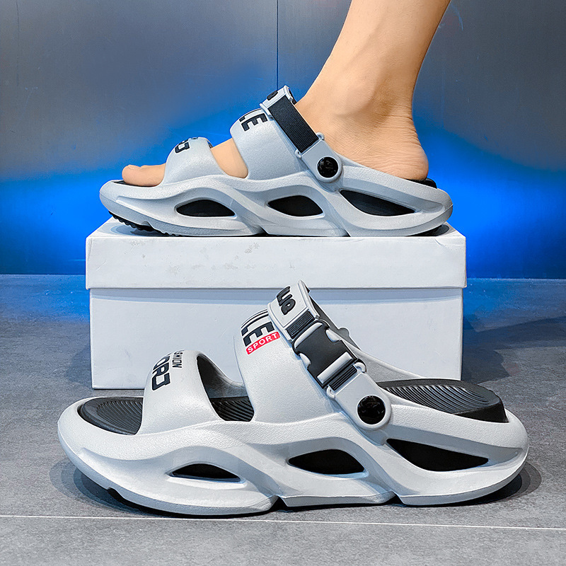 Picture of Men's slippers wear non-slip thick soles outside in summer, bathroom beach sports, driving dual-purpose odorless sandals for men