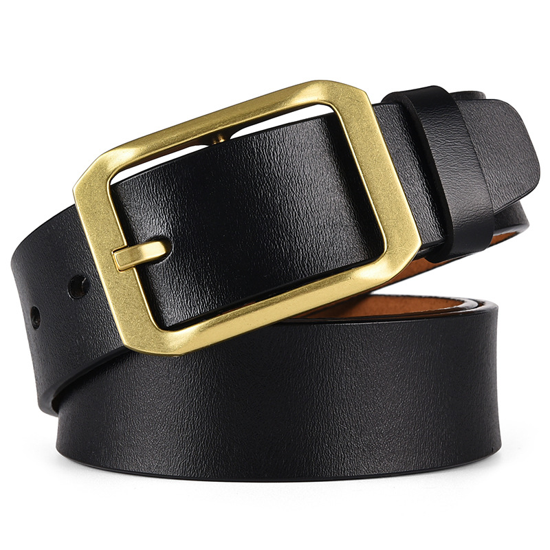 Men's Genuine Leather Belt with Pin Buckle, Large Size Imitation Copper Buckle, Pure Cowhide Pants Belt, One-Piece Genuine Leather Belt