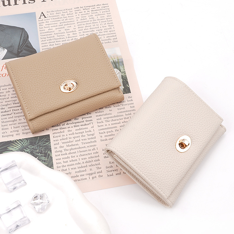 Women's Short Wallet FFY New Korean Style Fashionable Solid Color Simple Folding Wallet Multi-Card Slot Wallet Coin Wallet