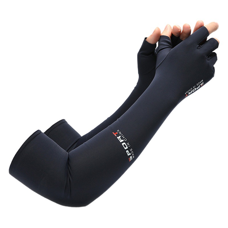 Sun Protection Half-Finger Ice Sleeves for Women, Extended Outdoor Cycling, Driving, Non-Slip Fishing, Cool Ice Silk Sleeves, Sun Protection Gloves for Men