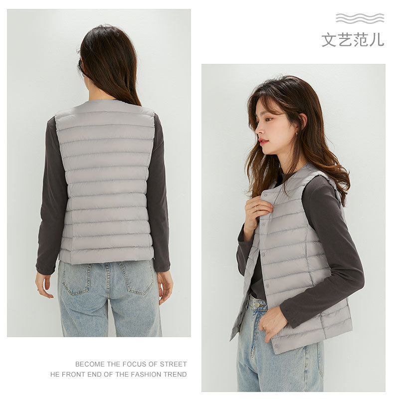 Picture of Cross-Border Tiktok New Women's Collarless down Liner Vest V Neck Lightweight Warm Jacket Vest Vest Round Neck