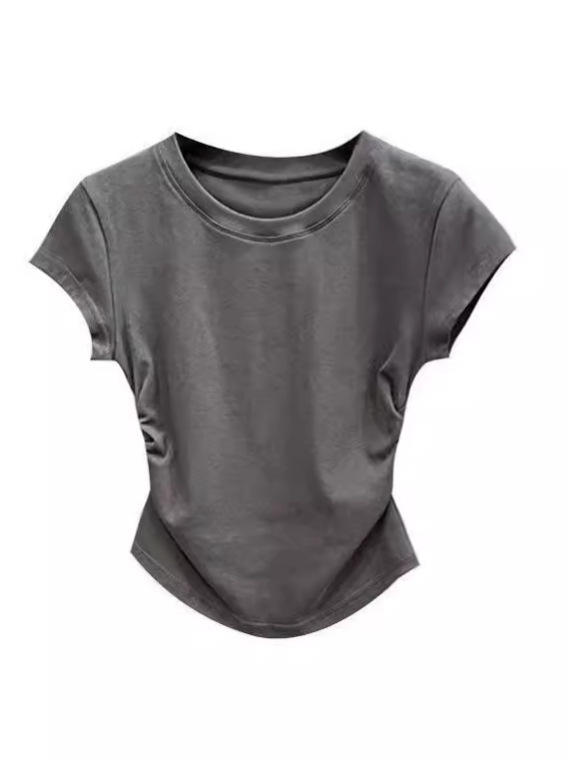 Picture of Ins Spice Girls Pure Wants Tight Waist T-shirt Short Sleeve Women's Summer New Solid Color Base Pullover Slim Fit Top Women's Fashion Wholesale