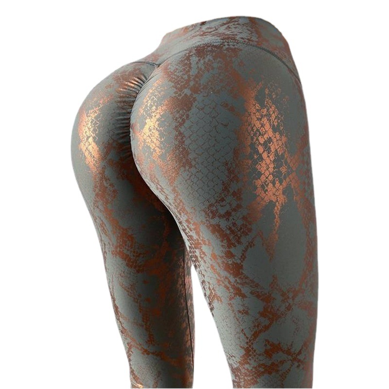 New Bronzing Snakeskin Pattern Peach Hip Fitness Pants High Waist Hip Quick-drying Sports Pants Tight Stretch Yoga Pants