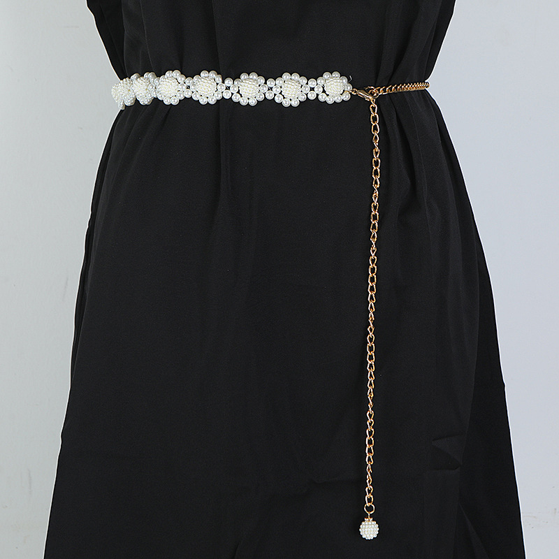 Pearl waist chain women's high-end fashion Joker pearl belt ladies sweet decorative dress pants chain wholesale